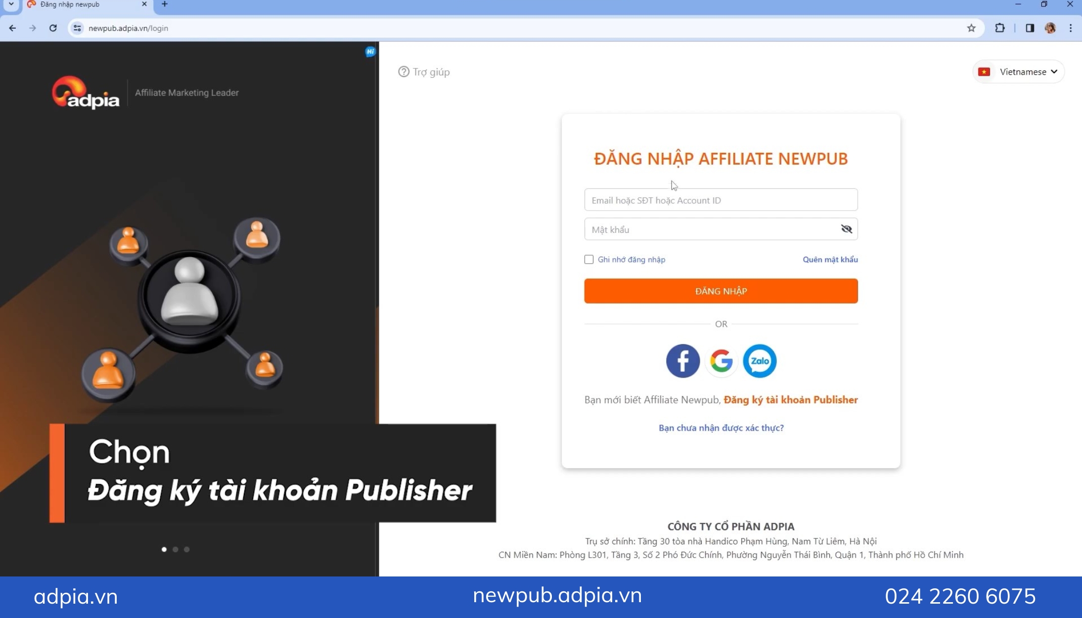 Đăng k&yacute; t&agrave;i khoản Publisher tại Newpub